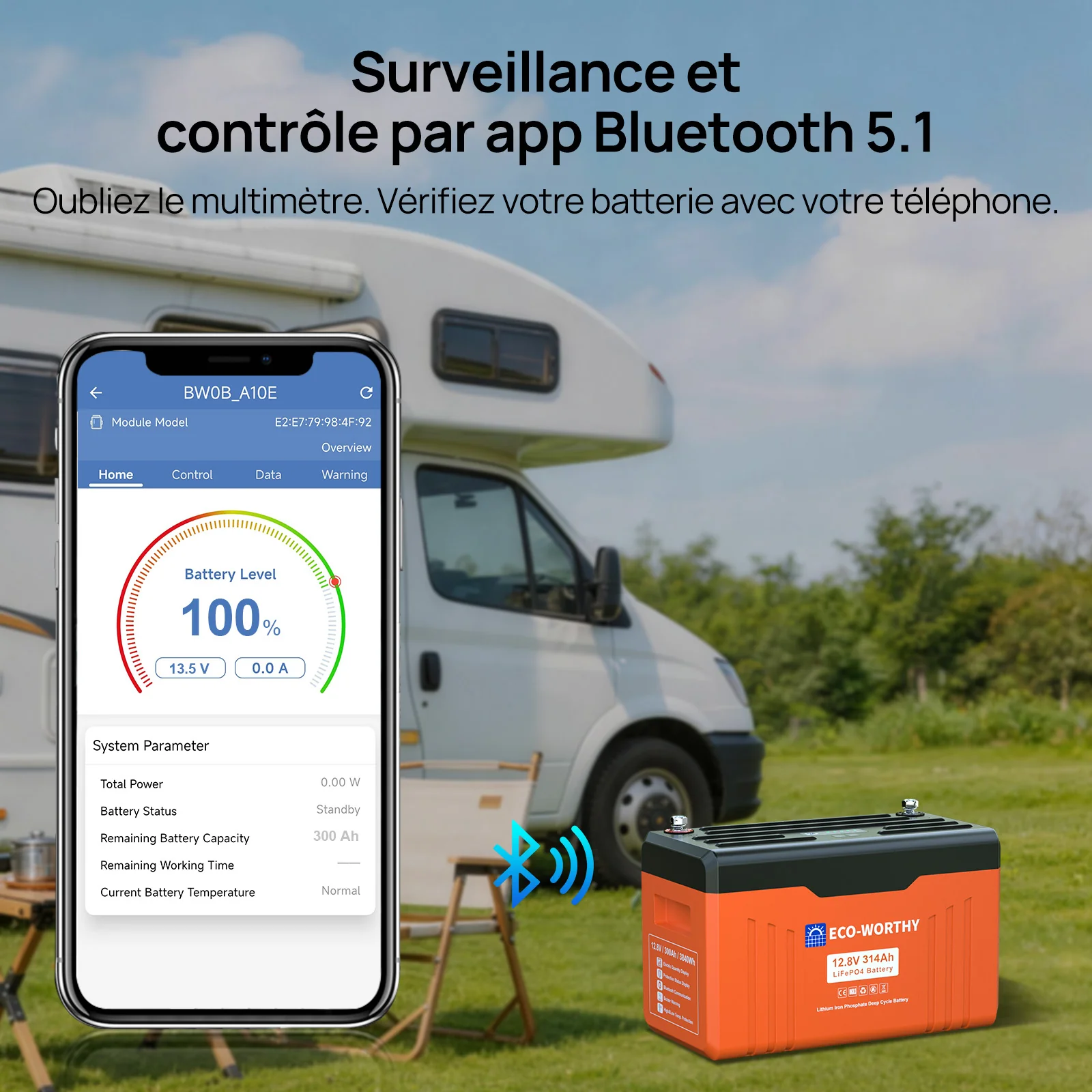 Eco-Worthy Batterie Lithium 12V 314Ah LiFePO4 Bluetooth Avec Indicateur LED (Données SOC et Niveau de Batterie) - Image 10