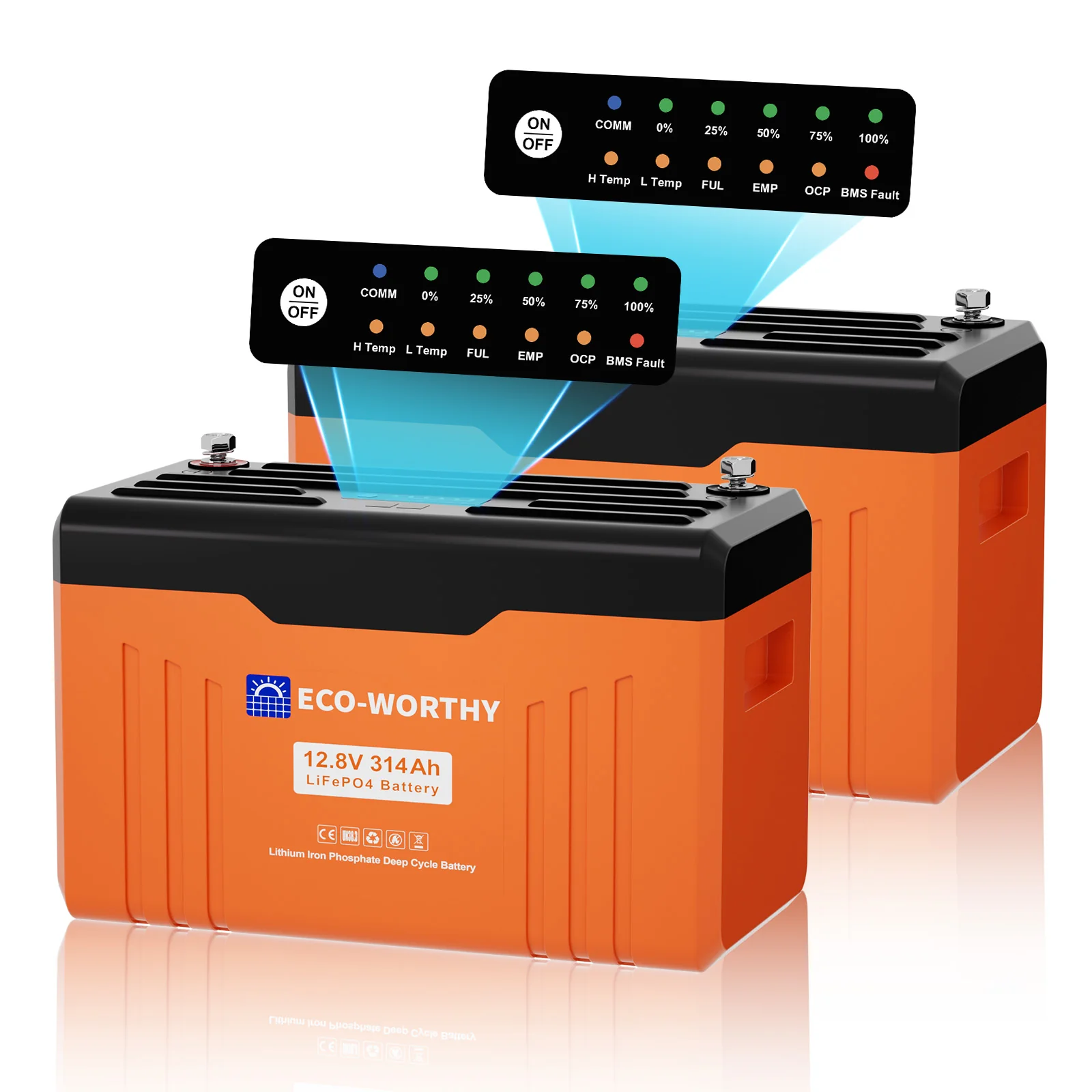 Eco-Worthy Batterie Lithium 12V 314Ah LiFePO4 Bluetooth Avec Indicateur LED (Données SOC et Niveau de Batterie) - Image 14