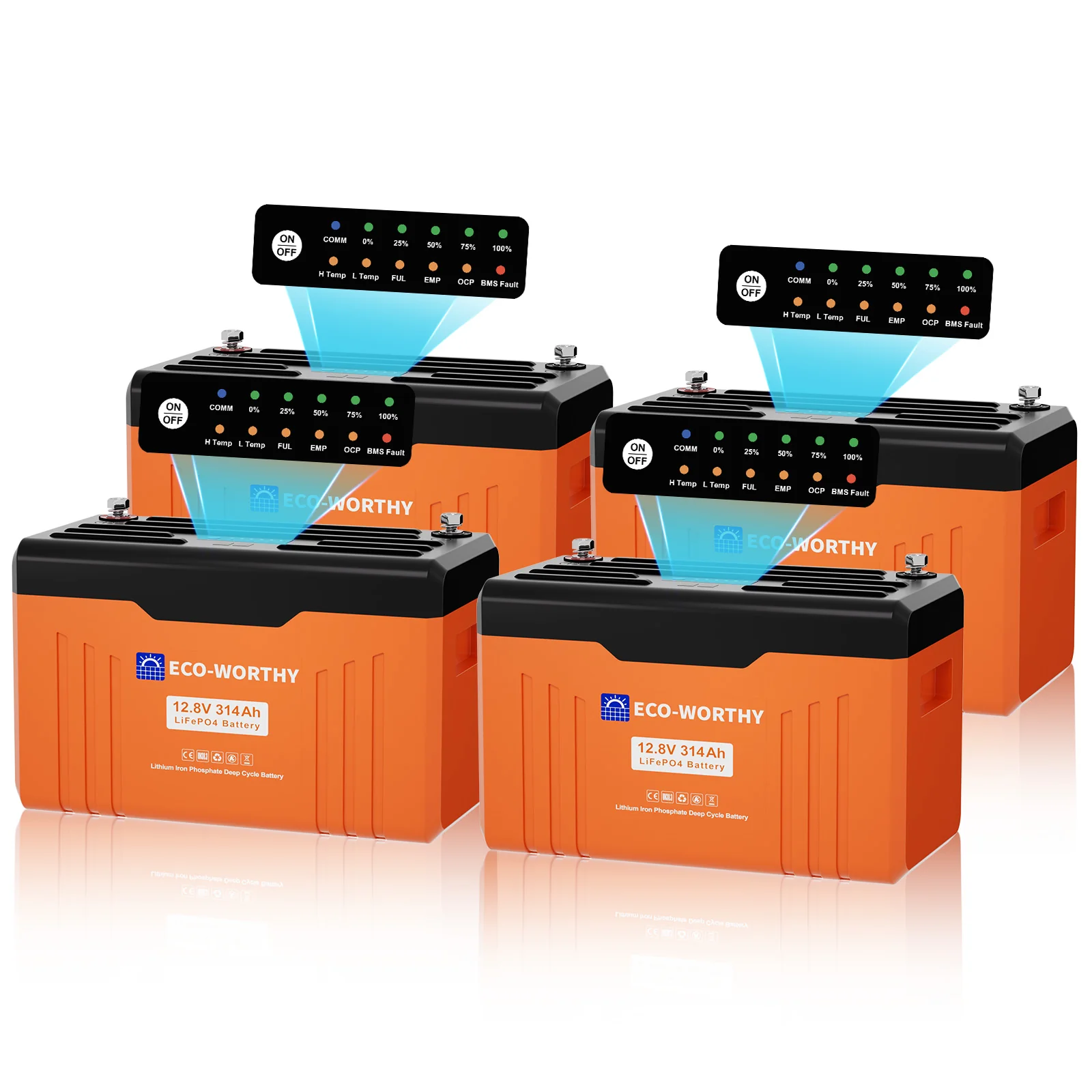 Eco-Worthy Batterie Lithium 12V 314Ah LiFePO4 Bluetooth Avec Indicateur LED (Données SOC et Niveau de Batterie) - Image 16