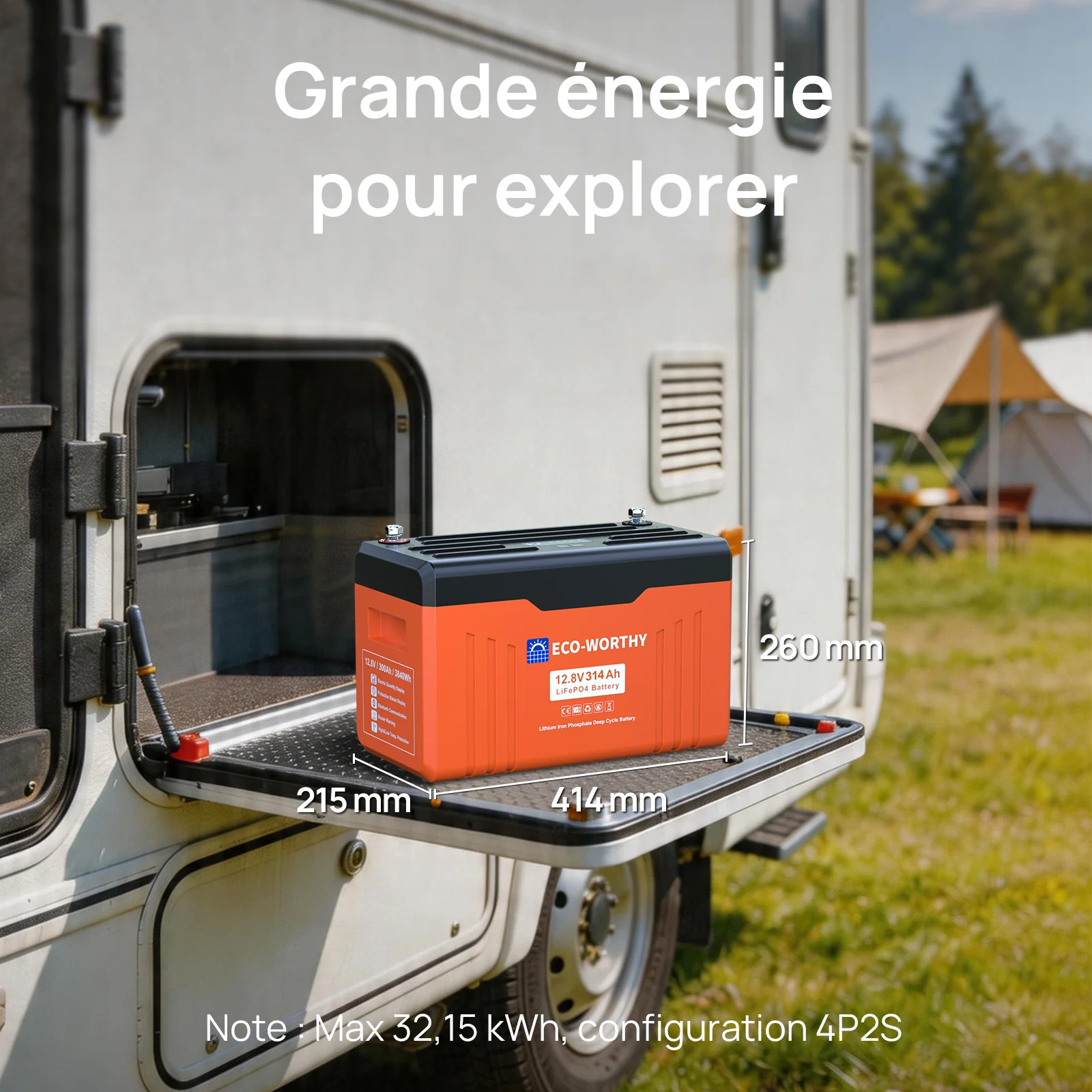 Eco-Worthy Batterie Lithium 12V 314Ah LiFePO4 Bluetooth Avec Indicateur LED (Données SOC et Niveau de Batterie) - Image 9