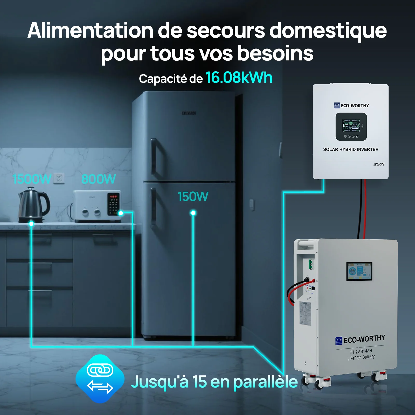 Eco-Worthy Batterie Lithium 48v 314ah | 16kWh Haute Capacité | Domestique Lifepo4 - Image 3