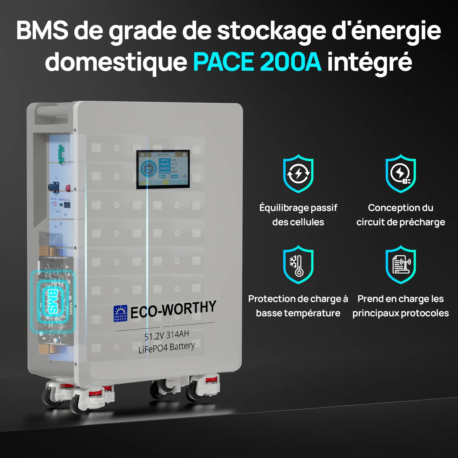 Eco-Worthy Batterie Lithium 48v 314ah | 16kWh Haute Capacité | Domestique Lifepo4 - Image 5