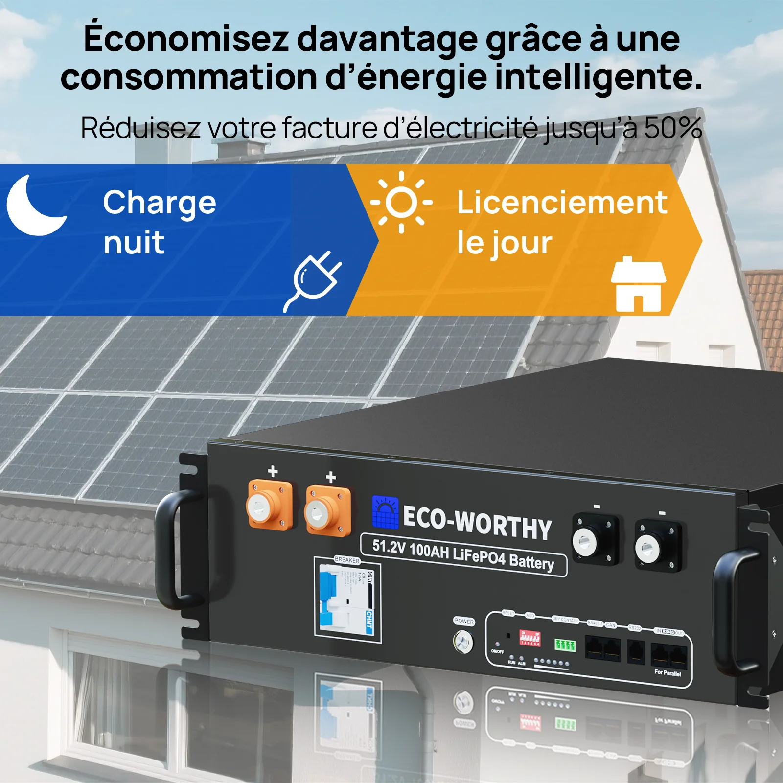 Eco-Worthy Batterie lithium rack LiFePO4 48V 100Ah  avec Bluetooth et WiFi | IEC 61000 et Garantie 10 ans - Image 4