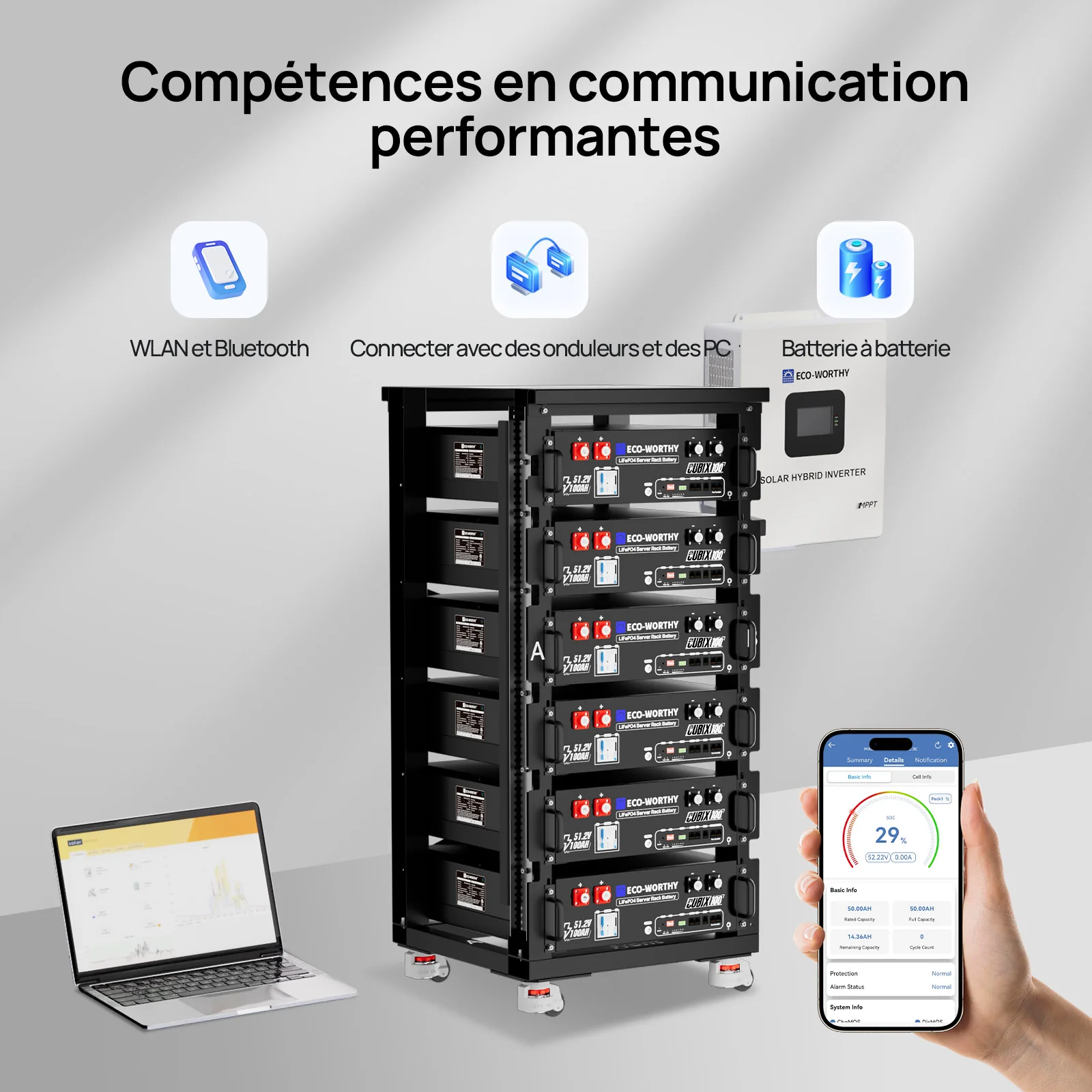 Eco-Worthy Batterie lithium rack LiFePO4 48V 100Ah  avec Bluetooth et WiFi | IEC 61000 et Garantie 10 ans - Image 12