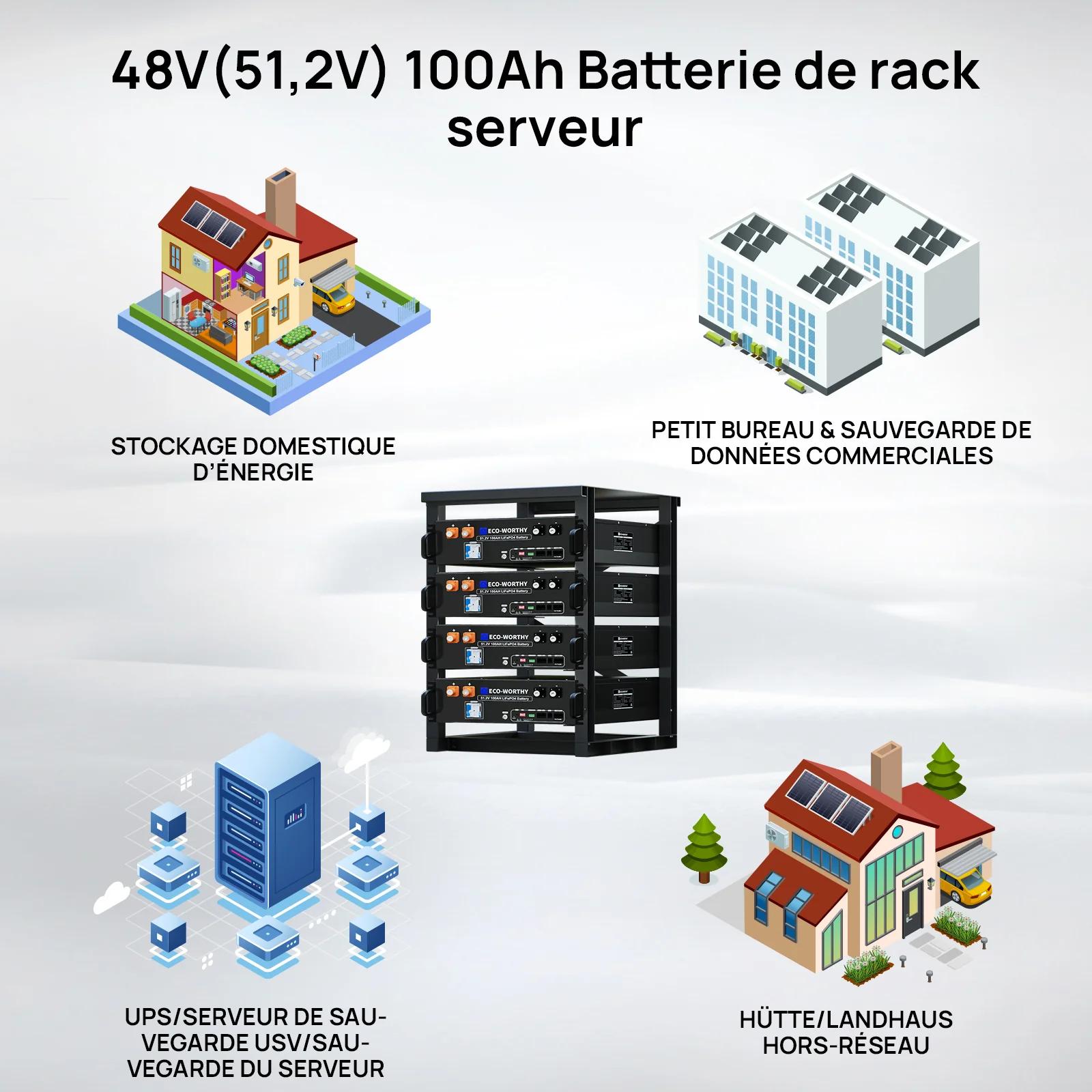 Eco-Worthy Batterie lithium rack LiFePO4 48V 100Ah  avec Bluetooth et WiFi | IEC 61000 et Garantie 10 ans - Image 9